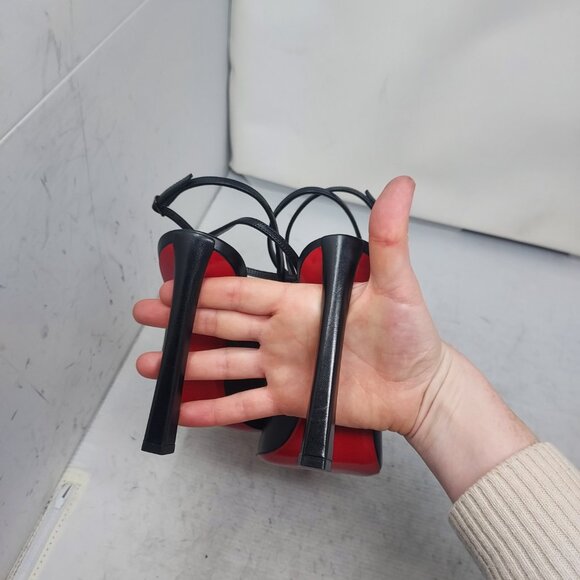 Christian Louboutin Black Strappy Condora Leather Heel Shoe - Picture 9 of 12